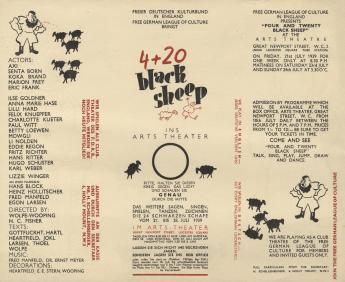 Programme of the FGLC for 4 + 20 black sheep, a chorus line at the Arts Theater. Stage design: John Heartfield, Erich E. Stern and Willi Wolpe, London, 1939. Photo: Akademie der Künste, Berlin, Exil-Sammlung Darstellende Kunst, Nr. 420